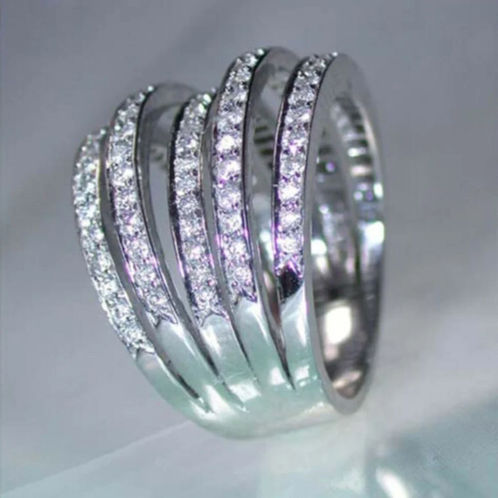 NEW 925 Silver White Sapphire Multilayer Bands Ring, CUTE RING, SHINY RING. - Picture 5 of 5